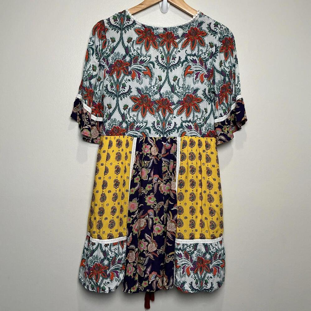 Anthropologie Lilka Dress Size XS Trapeze Multicolor‎ Purple Yellow Patchwork - Picture 4 of 8